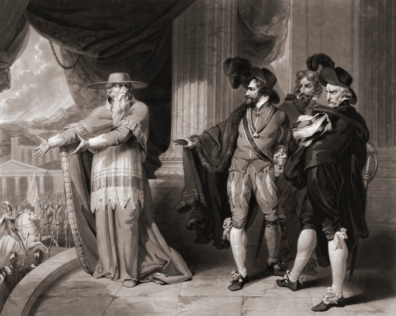 Francisco Jimenez de Cisneros svarar adelsmännen. (skriva ut) av William (after) Ward