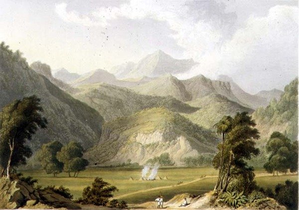 Approach to the Bore Ghaut, från en målning av överstelöjtnant Johnson, graverad av T. Fielding och färglagd av J.B. Hogarth (litho) av William (after) Westall