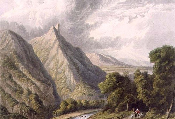 Utsikt i Bore Ghaut, graverade av T. Fielding och färgat av J.B. Hogarth av William (after) Westall