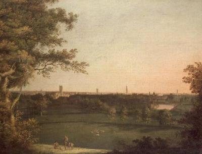 En vy av Manchester med figurer i förgrunden av William (attr. to) Bellers