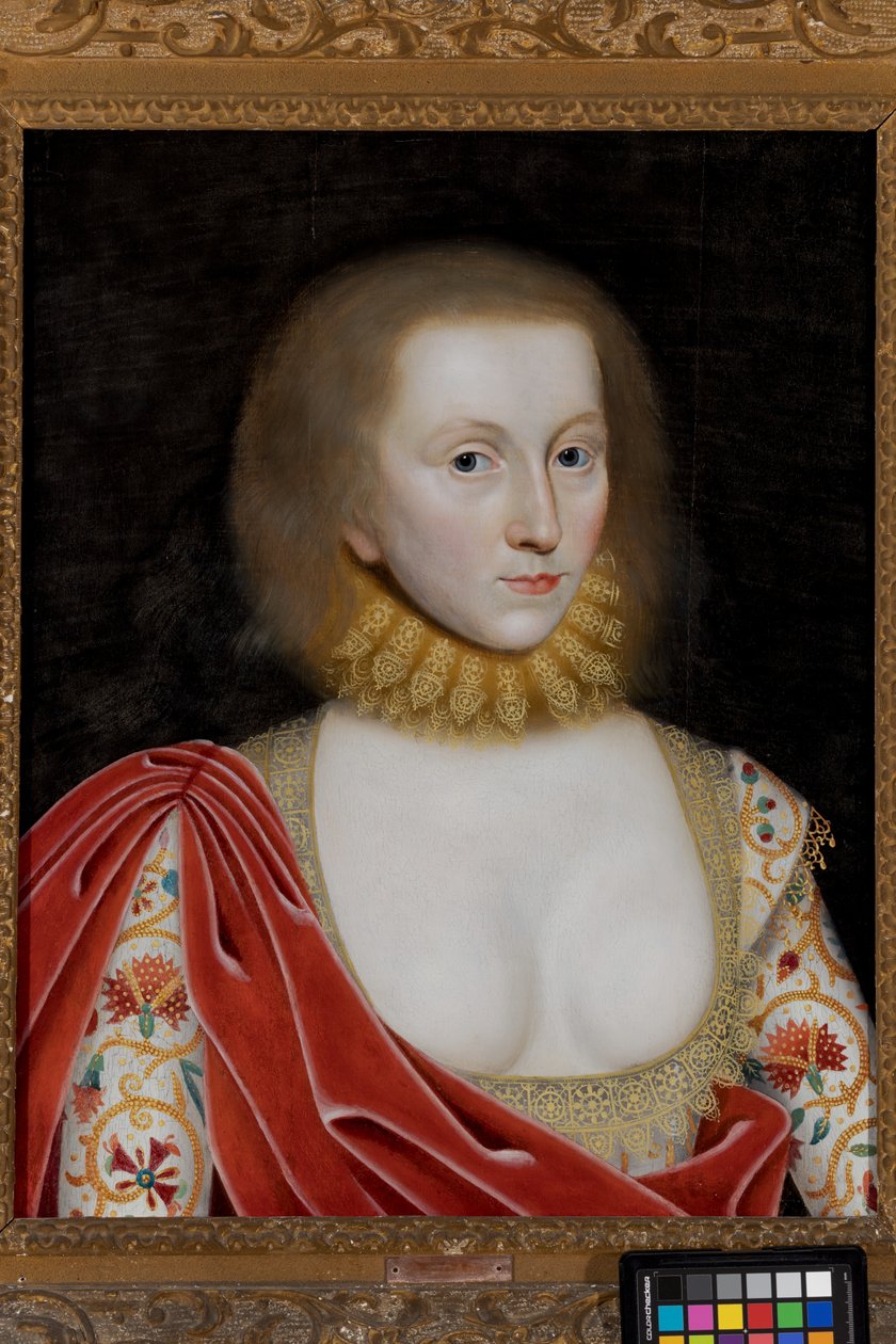 Porträtt av en dam, ca 1585-1619 (olja på panel) av William (studio of) Larkin