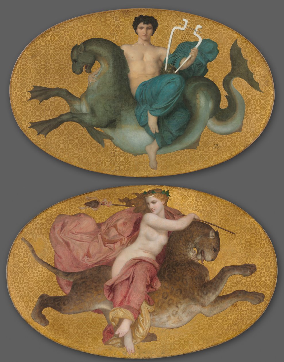 Arion på en sjöhäst och Bacchante på en panter (par) av William Adolphe Bouguereau
