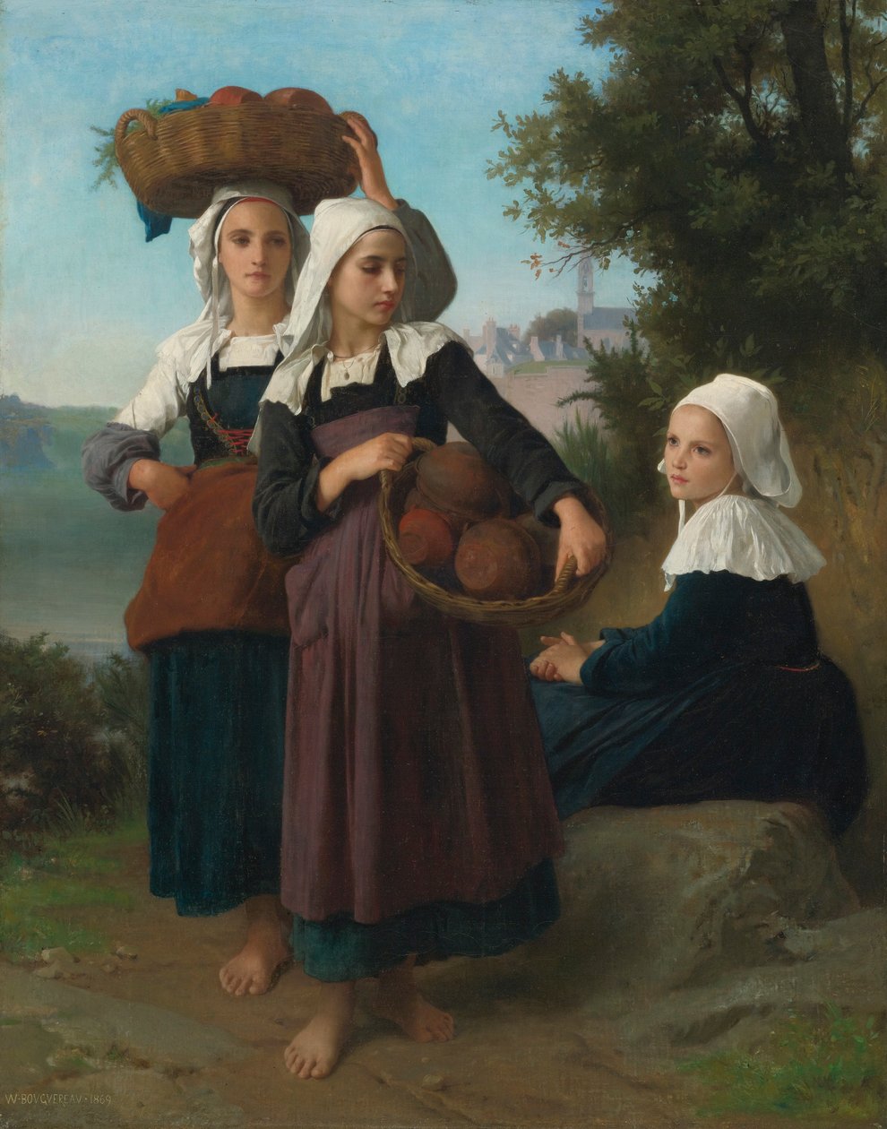 Unga flickor från Fouesnant återvänder från marknaden av William Adolphe Bouguereau