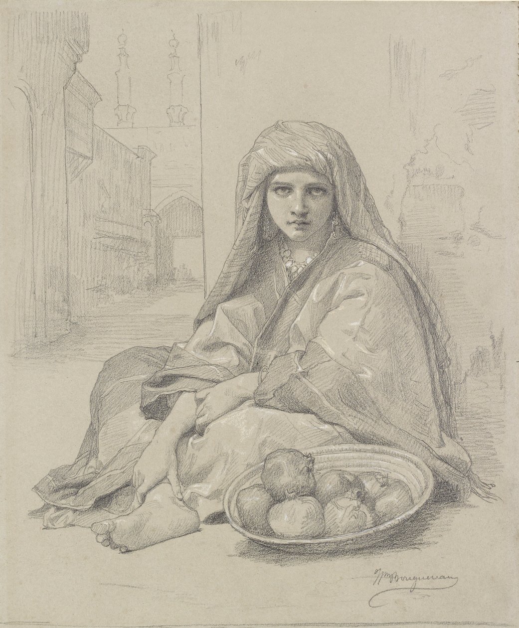 Nordafrikansk tjej som säljer granatäpplen, sent 1800-tal av William Adolphe Bouguereau