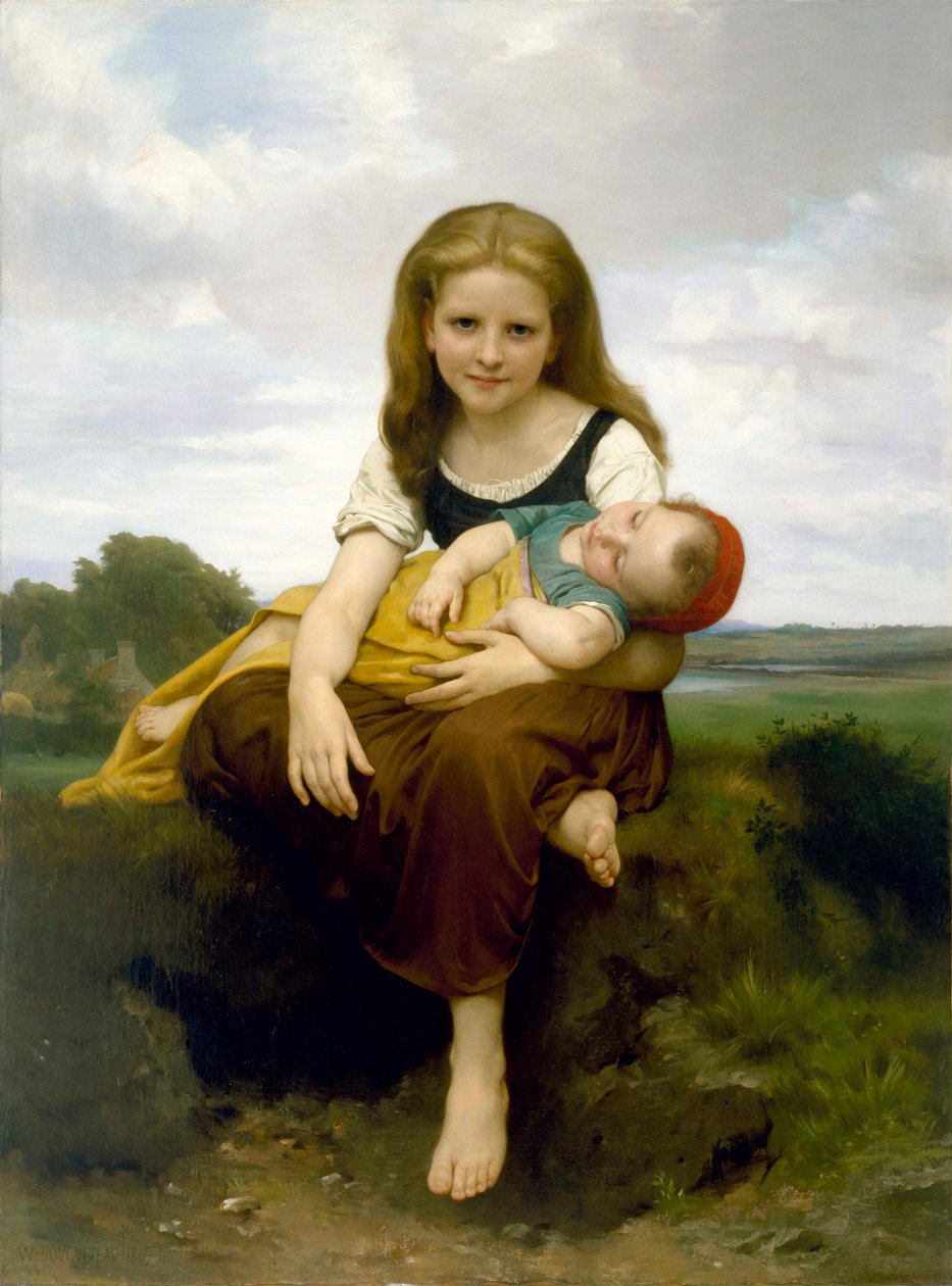 ""The Elder Sister"" (La Soeur ainee) Peinture de William-Adolphe Bouguereau (1825-1905) 1869 - Olja på duk - Dim 130x97,2 cm Museum of Fine Arts, Houston av William Adolphe Bouguereau