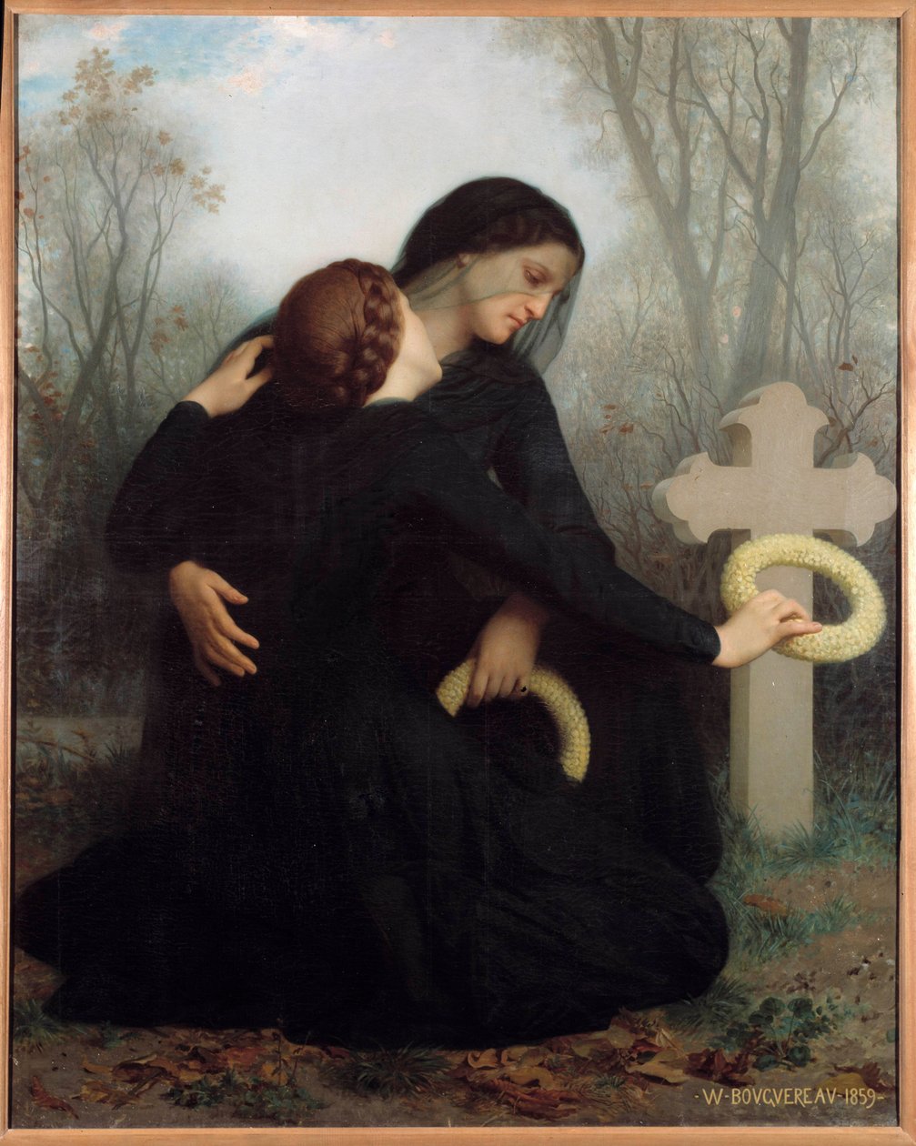 Dödsdagen En mor och dotter framför den avlidne faderns och makens (?) grav. Målning av William Adolphe Bouguereau (1825-1905) Sön. 1,20 x 1,47 m. Bordeaux. Museum of Fine Arts av William Adolphe Bouguereau