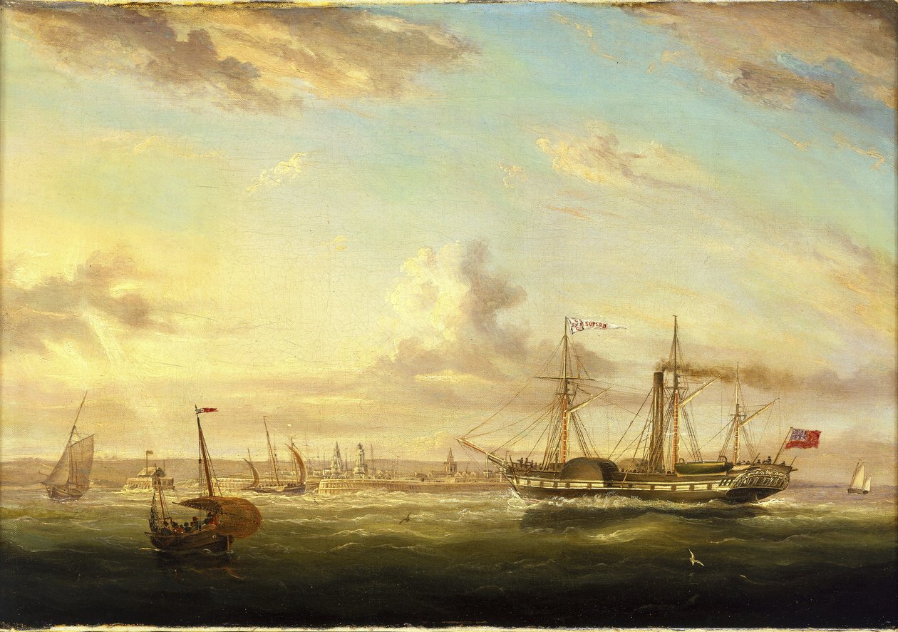 Ångfartyget och hjulångaren "Superb" utanför Folkstones kust i England. Olja på duk av William Adolphus Knell