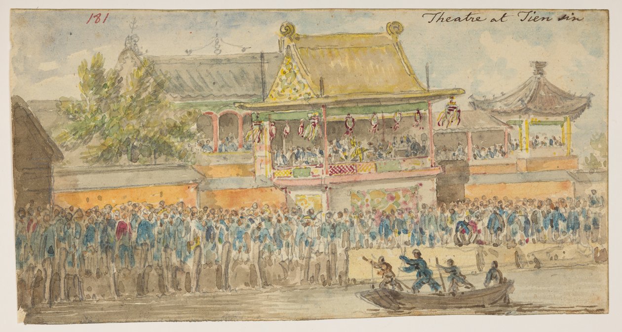 181 ’Teater i Tien synd.’  , från ett album med 372 teckningar av landskap, kustlinjer, kostymer och vardagsliv gjorda under Lord Macartneys ambassad till Kinas kejsare, mellan 1792 och 1794 (penna och akvarell på papper) av William Alexander