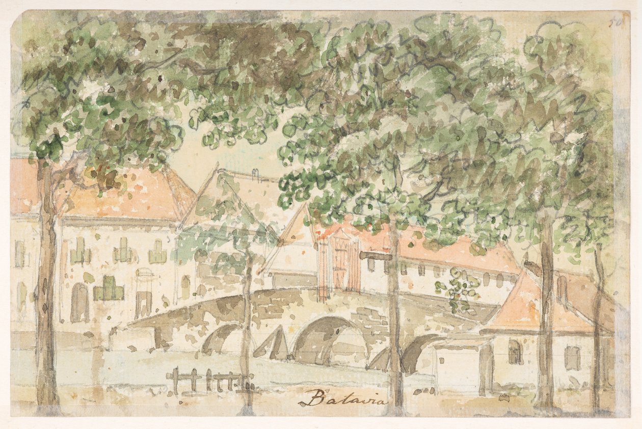 33v "Batavia"  från ett album med 372 teckningar av landskap, kustlinjer, kostymer och vardagsliv gjorda under Lord Macartneys ambassad till Kinas kejsare, mellan 1792 och 1794 (penna och akvarell på papper) av William Alexander