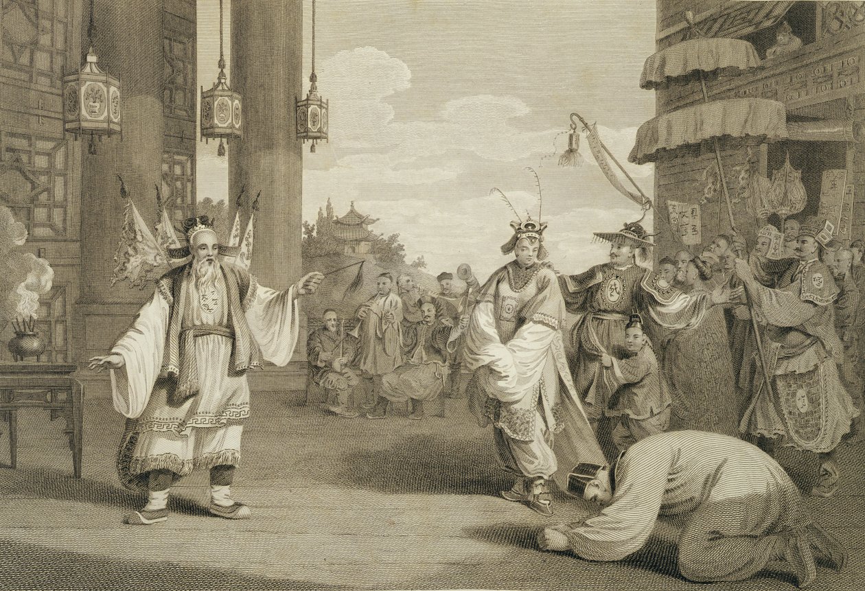 En scen i en historisk pjäs utställd på den kinesiska scenen, graverad av puben James Heath (1757-1834). av G. Nicol, 1796 av William Alexander