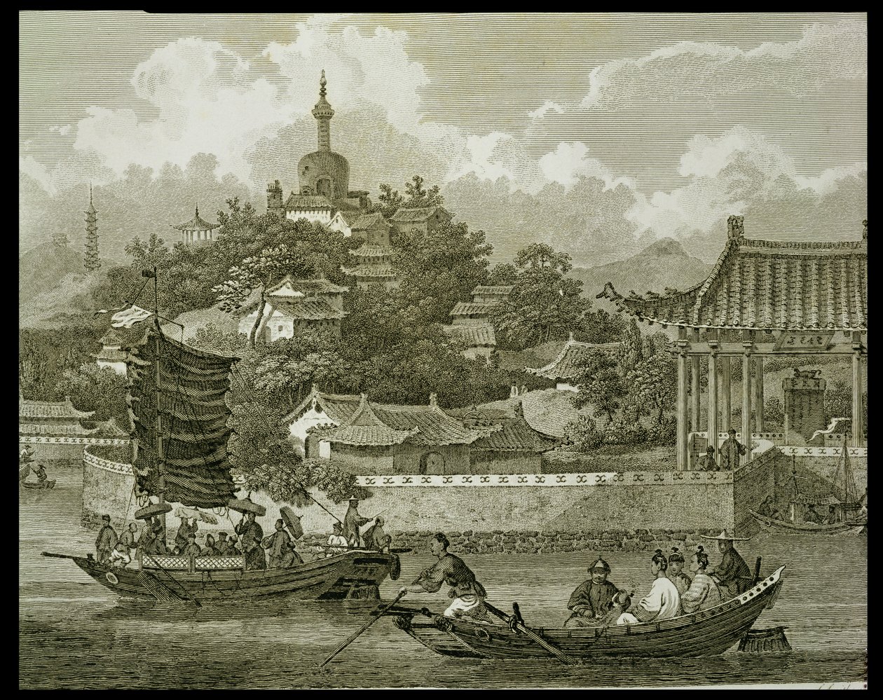 En vy av trädgårdarna av det kejserliga palatset, Peking, detalj, graverad av Samuel Smith, pub. av G. Nicol, 1796 av William Alexander