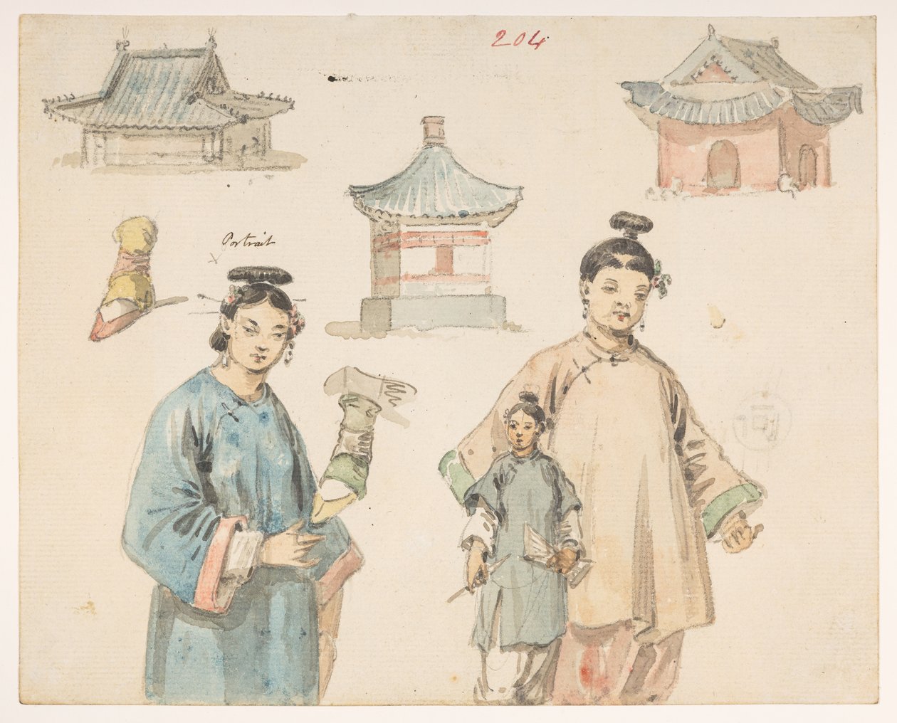 Figurstudier.Album med 278 teckningar av landskap, kustlinjer, kostymer och vardagsliv gjorda under Lord Macartneys ambassad till kejsaren av Kina. Mellan 1792 och 1794. Artist(er): Alexander, William (1767-1816) av William Alexander