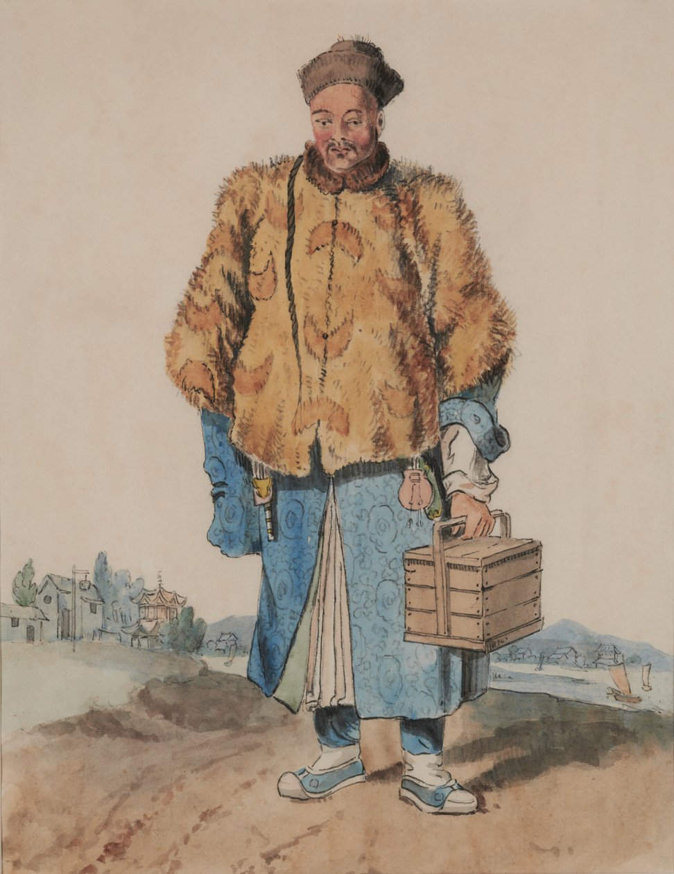 Man i kinesisk kostym (håller en låda i vänster hand) av William Alexander