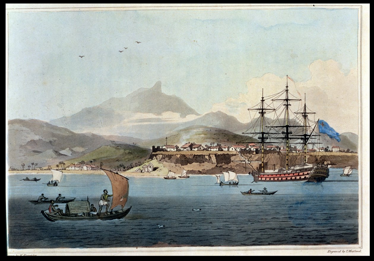 Porto Praya på ön St Jago, tavla 4 från "A Voyage to Cochinchina" av John Barrow (1764-1848), graverad av Thomas Medland (1755-1823) 1806 (akvatint). av William Alexander