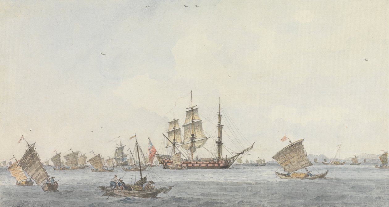 Hindostan vid ankar i Mi-a-tau sund i staden Ten-choo-fou vid ingången till Pekinbukten av William Alexander