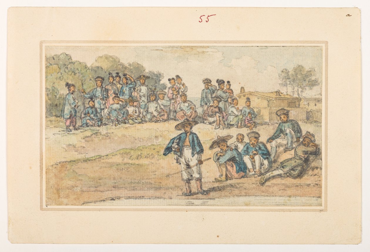 f.11 55 Studier av kinesiska,  från ett album med 372 teckningar av landskap, kustlinjer, kostymer och vardagsliv gjorda under Lord Macartneys ambassad till Kinas kejsare, mellan 1792 och 1794 (penna och akvarell på papper) av William Alexander