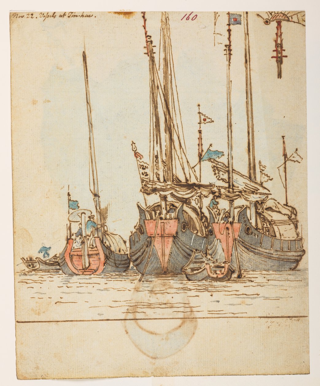 f.62 160’ 22 nov. Fartyg vid Tin-hau.’  , från ett album med 372 teckningar av landskap, kustlinjer, kostymer och vardagsliv gjorda under Lord Macartneys ambassad till Kinas kejsare, mellan 1792 och 1794 (penna och akvarell på papper) av William Alexander