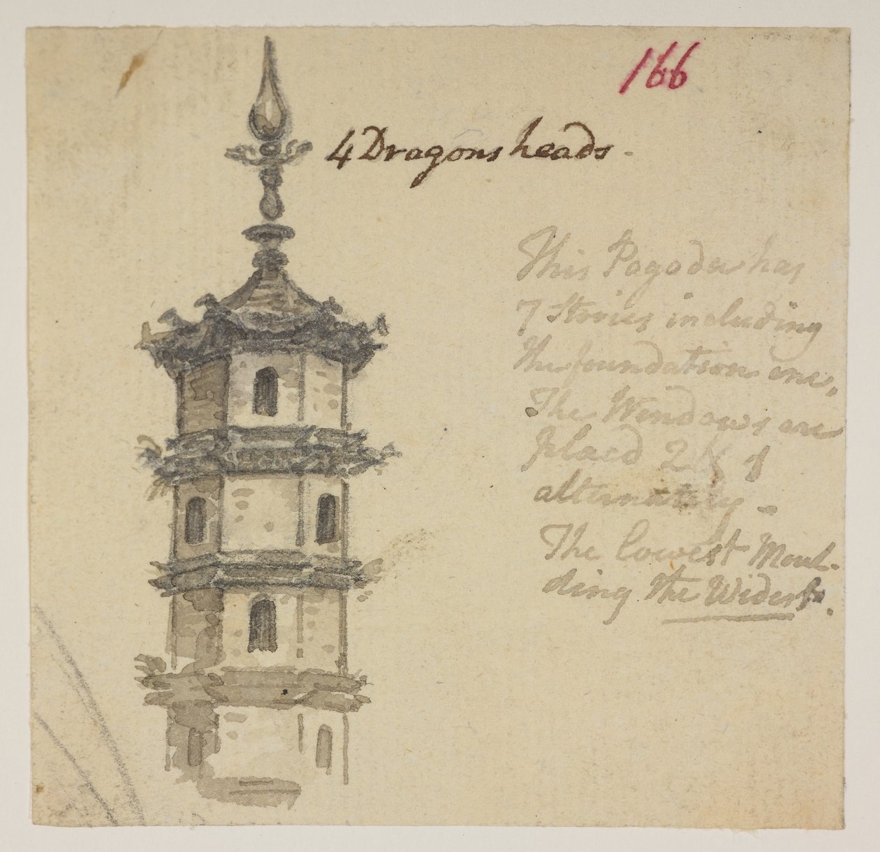 f.63 166 Tempel. , från ett album med 372 teckningar av landskap, kustlinjer, kostymer och vardagsliv gjorda under Lord Macartneys ambassad till Kinas kejsare, mellan 1792 och 1794 (penna och akvarell på papper) av William Alexander
