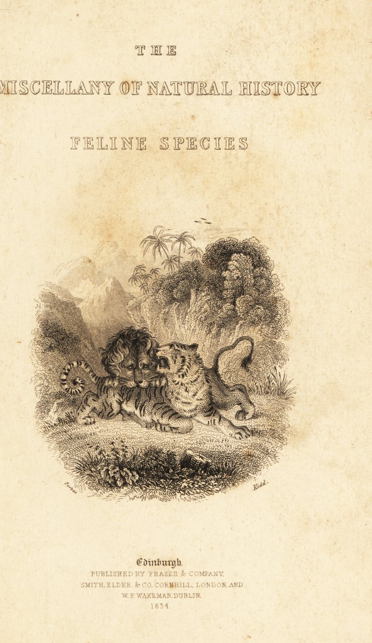 Titelblad med vinjett av ett lejon som attackerar en tiger. ,1834 (gravyr) av William Alexander Forbes