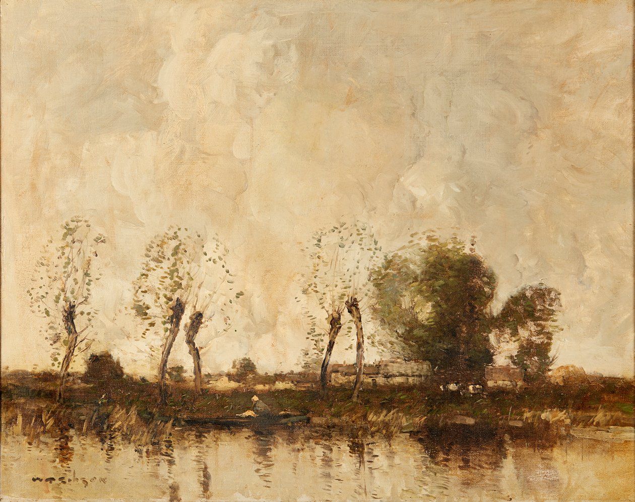 En holländsk vattenväg (olja på duk) av William Alfred Gibson
