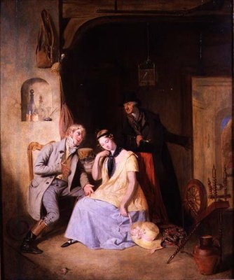 En friare med sin älskarinna pressas av kusken till en snabb flykt (olja på panel) av William Allan
