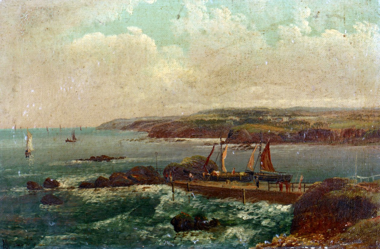 Port Bude, i Devon (England). Olja på duk av William Allan (1782-1850). av William Allan