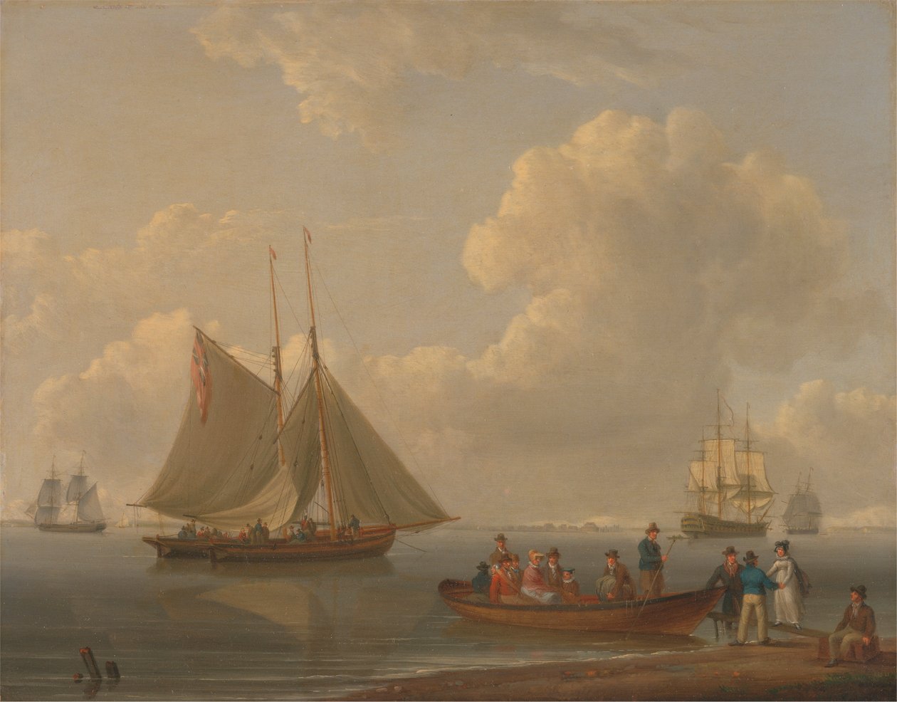 A Wherry tar ut passagerare till två förankrade paket av William Anderson
