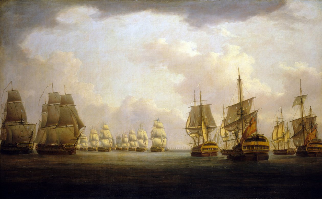 Slaget vid Cape Finisterre (Finistère), tidigt 1800-tal (olja på duk) av William Anderson