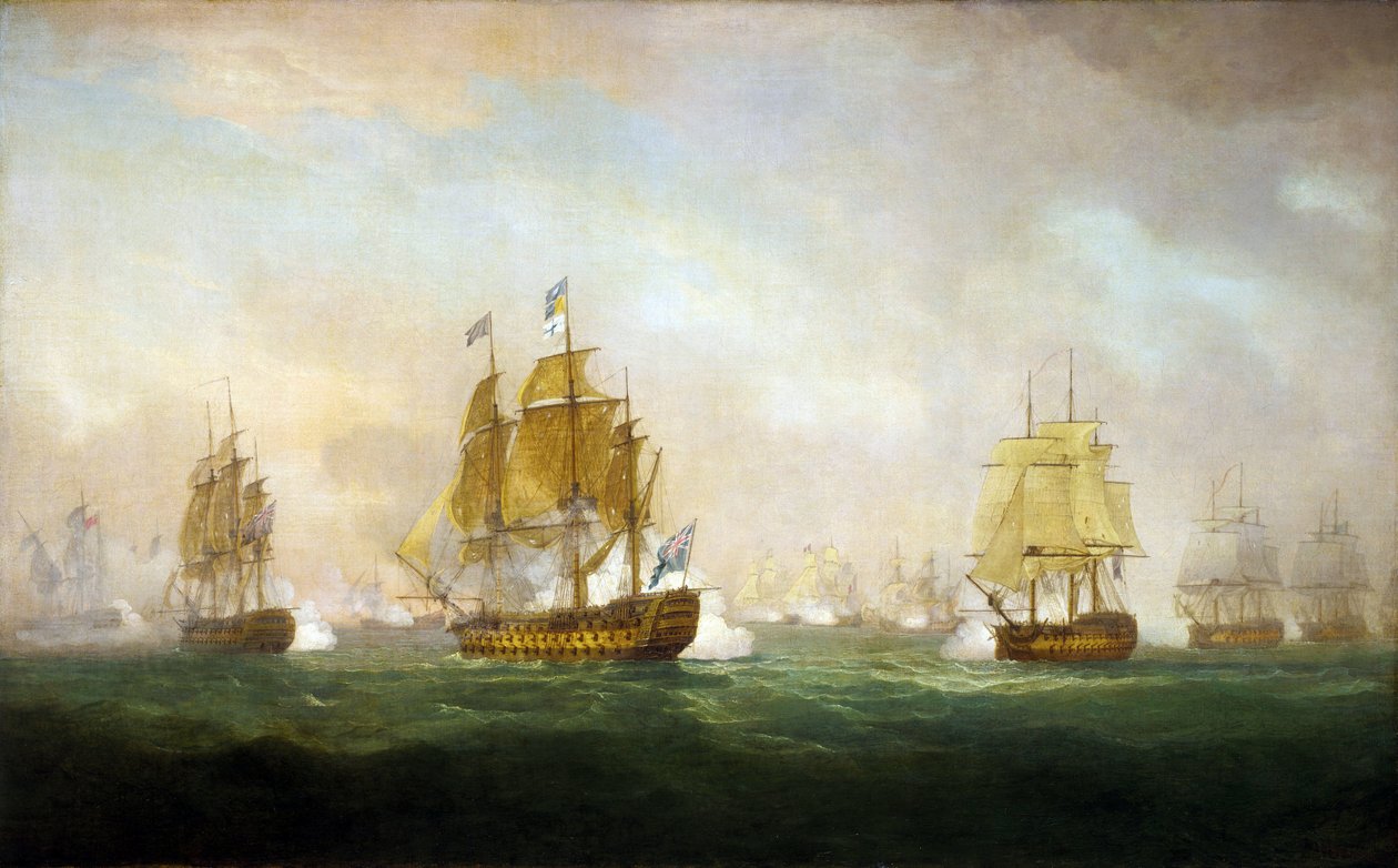 Slaget vid Cape Finisterre (Finistère), tidigt 1800-tal (olja på duk) av William Anderson