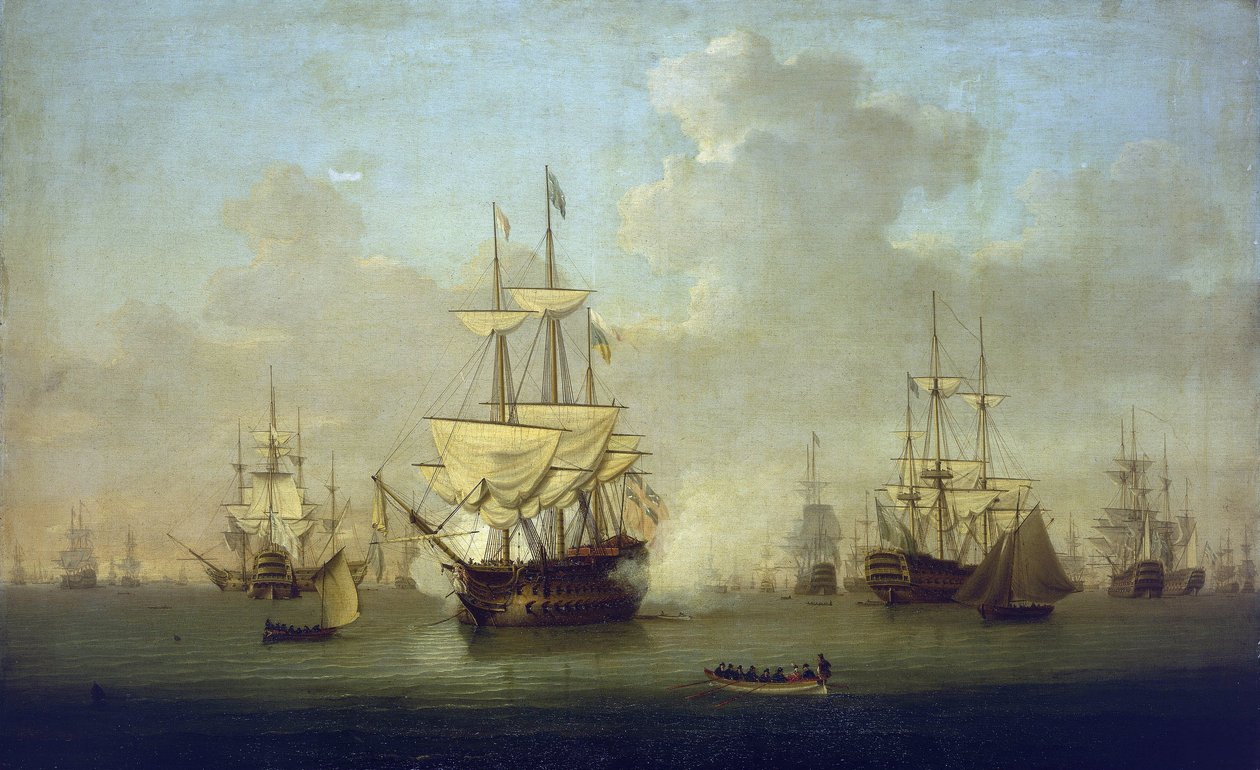 "Queen Charlotte", ett nytt örlogsfartyg med 104 kanoner, vid Spithead (England) 1790, inför de franska revolutionskrigen (1793-1802) av William Anderson