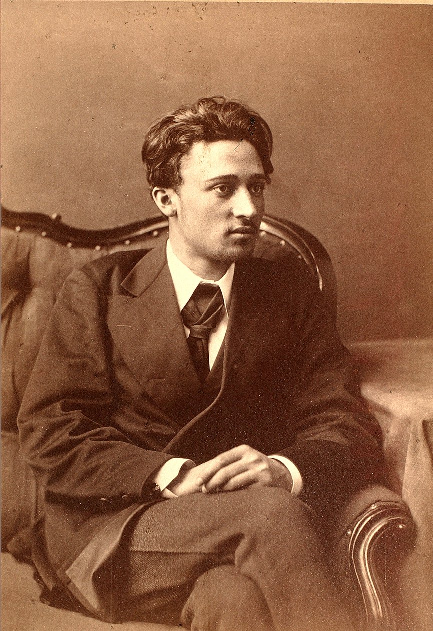 Porträtt av författaren Vsevolod Mikhailovich Garshin (sepiafoto) av William Andreevich Carrick