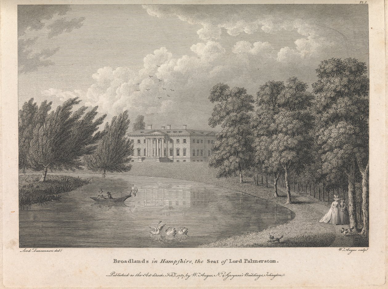 Broadlands i Hampshire, Lord Palmerstons säte (utgiven av W. Angus), plåt 1; sida 42 (volym ett) av William Angus
