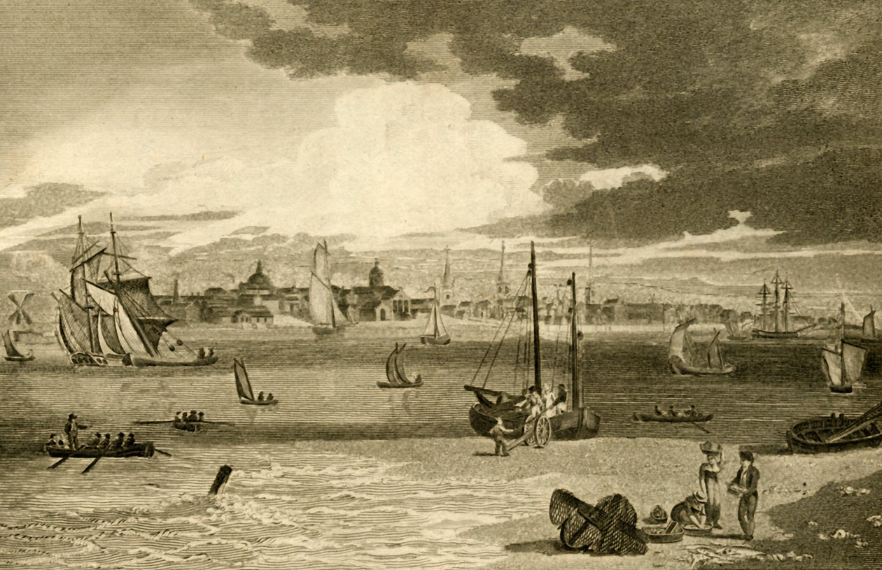 "Utsikt över Liverpool, från färjan, Lancashire", 1808. av William Angus