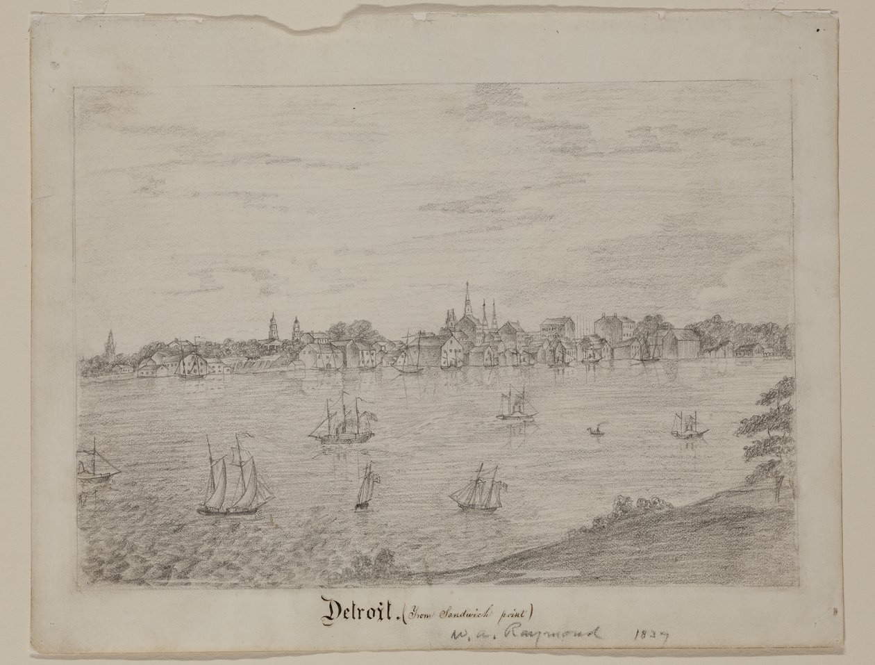 Detroit, ca 1837 (grafitpenna på vitt vävt papper) av William Asa Raymond