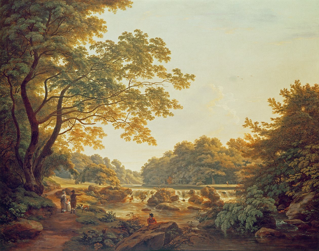Figurer vid en dam vid floden Clodiagh vid Charleville Forest, County Offaly, 1801 av William Ashford