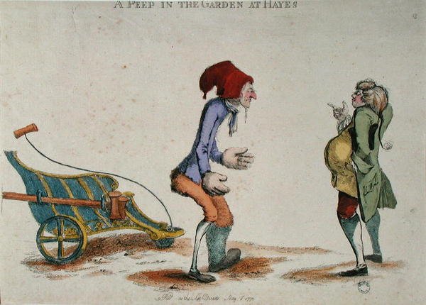 En titt i trädgården i Hayes, maj 1773 (kolorerat gravyr) av William Austin
