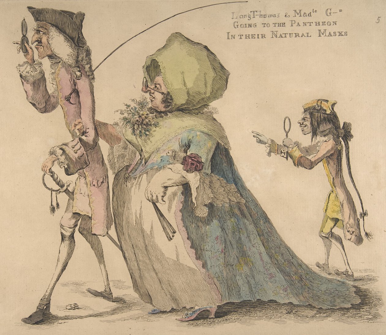 Long Thomas och Mad-le G-d Going to the Pantheon in their Natural Masks, 1 maj 1773. av William Austin