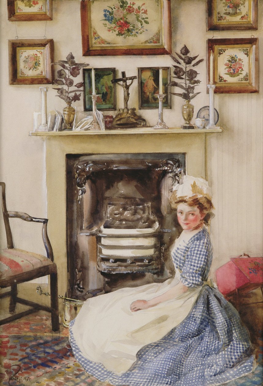 Blackleading the Fire Grate, 1907 (wc på papper) av William B. E. Rankin