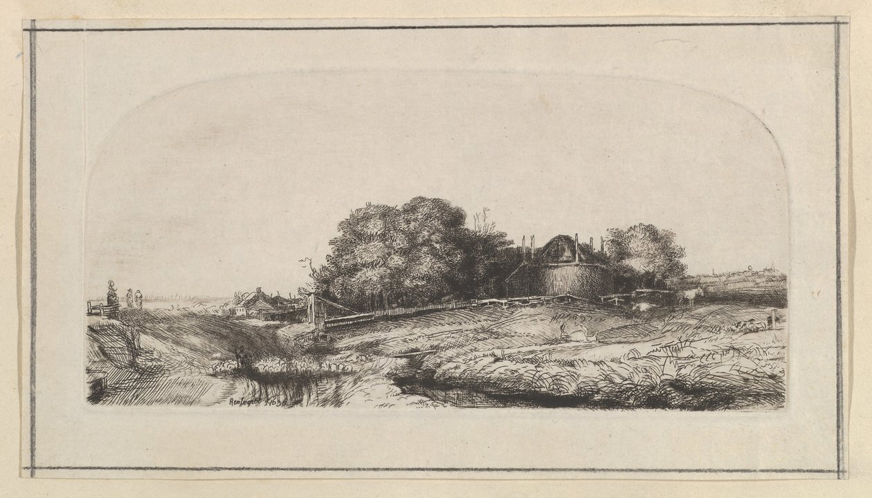 Landskap med en hölada och en fårflock kopia, 1750-1810. av William Baillie