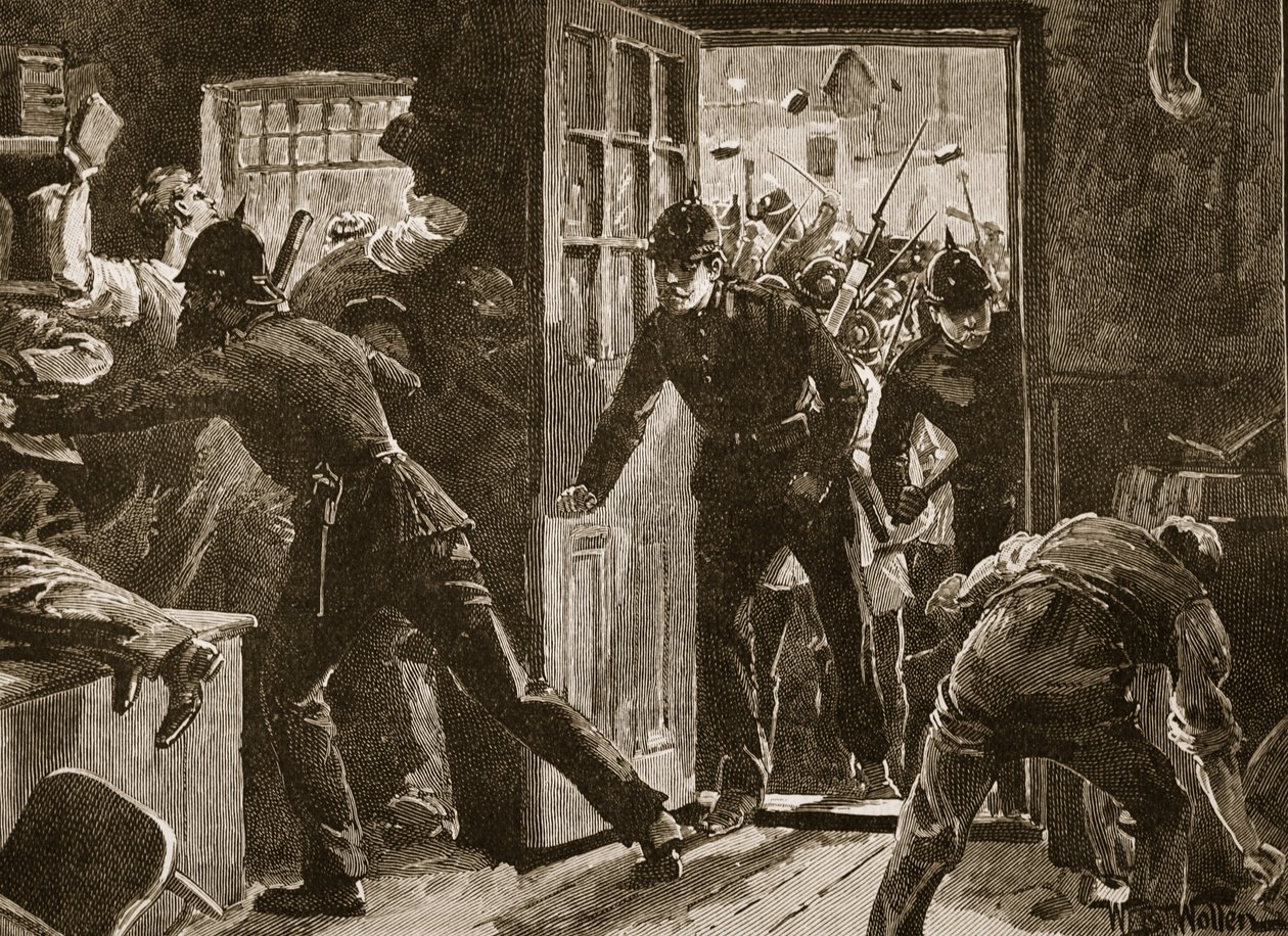 Fight at Ennis between National Leaguers and Police, 1886, illustration från 