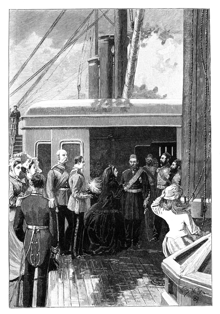 Drottning Victoria investerar Abdul Aziz, sultan av Turkiet, med order av strumpebandet, 1867 av William Barnes Wollen