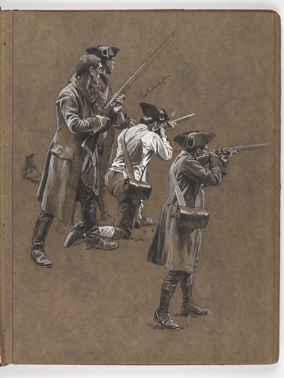Studie för oljemålningen av William Barns Wollen, ?Slaget vid Lexington 1775? av William Barnes Wollen