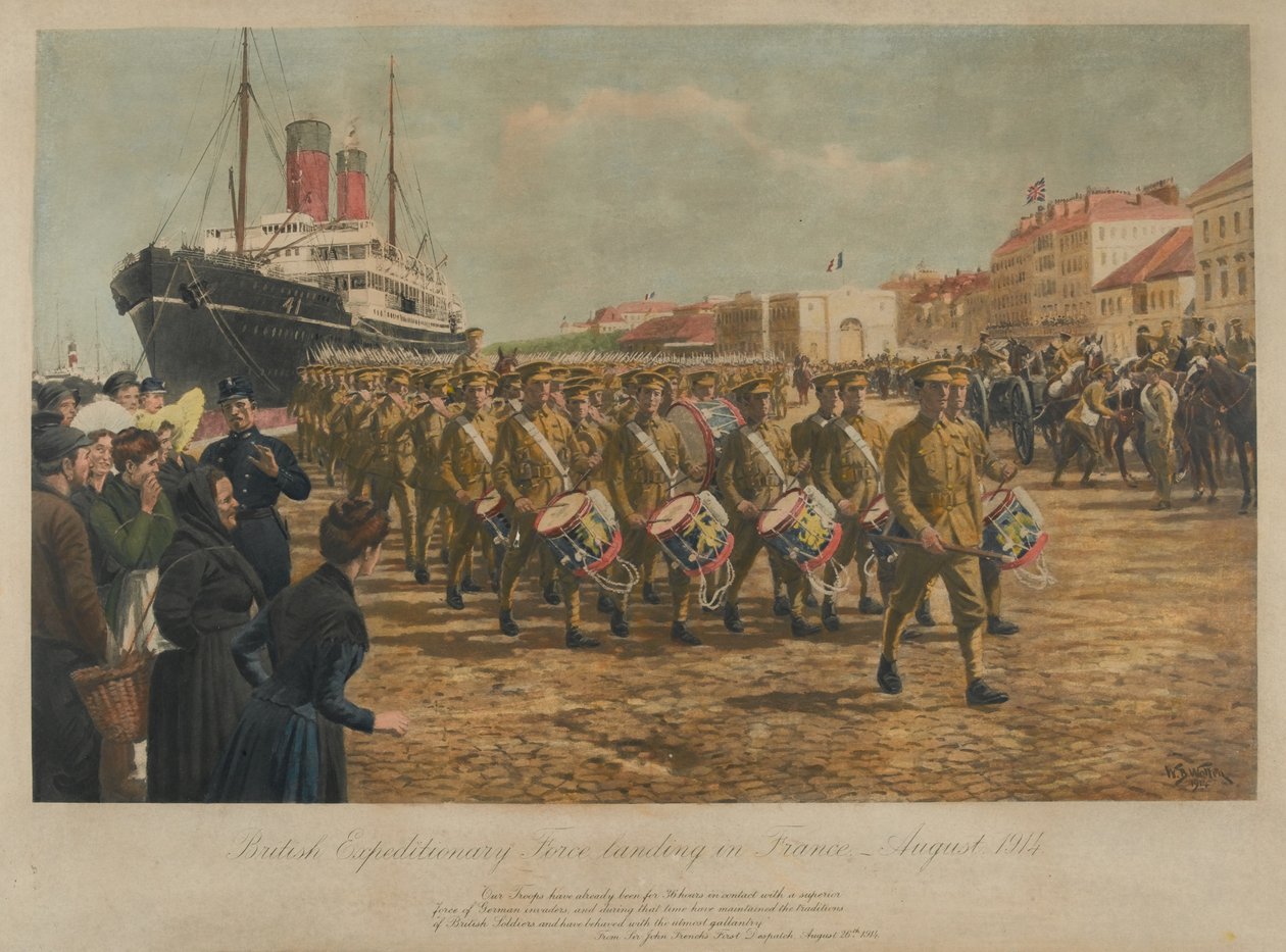 Den brittiska expeditionsstyrkan landar i Frankrike, augusti 1914 av William Barnes Wollen