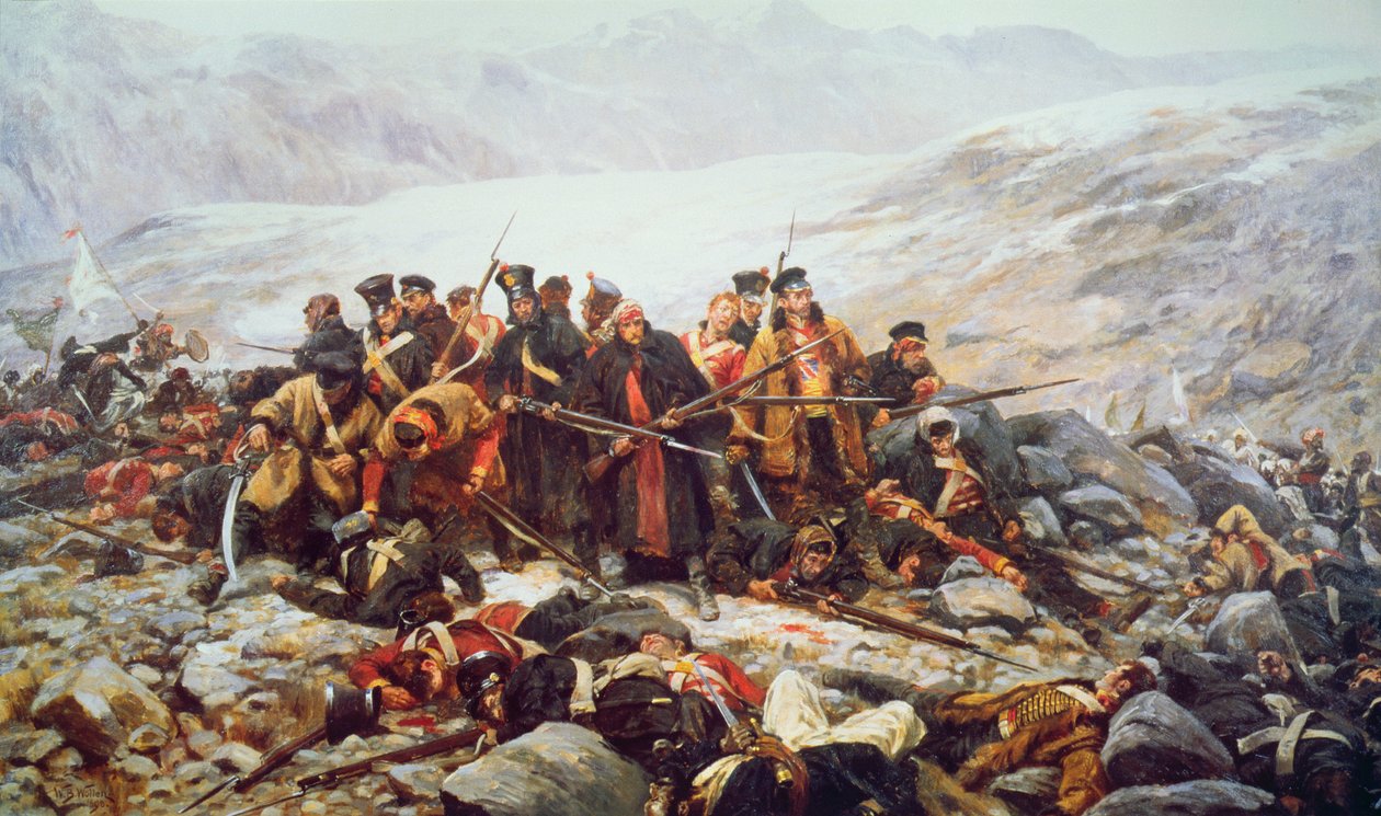 Den sista ställningen för det 44:e regementet vid Gundamuck under reträtten från Kabul av William Barnes Wollen