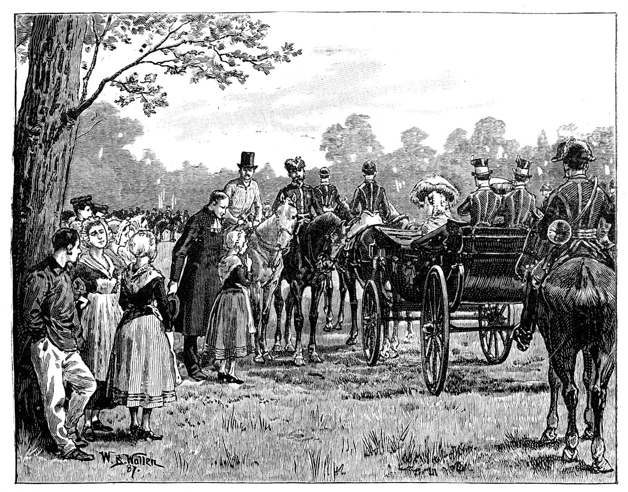 Drottningen vid festen i Forest of St Germain, Frankrike, mitten av slutet av 1800-talet, 1887 av William Barnes Wollen
