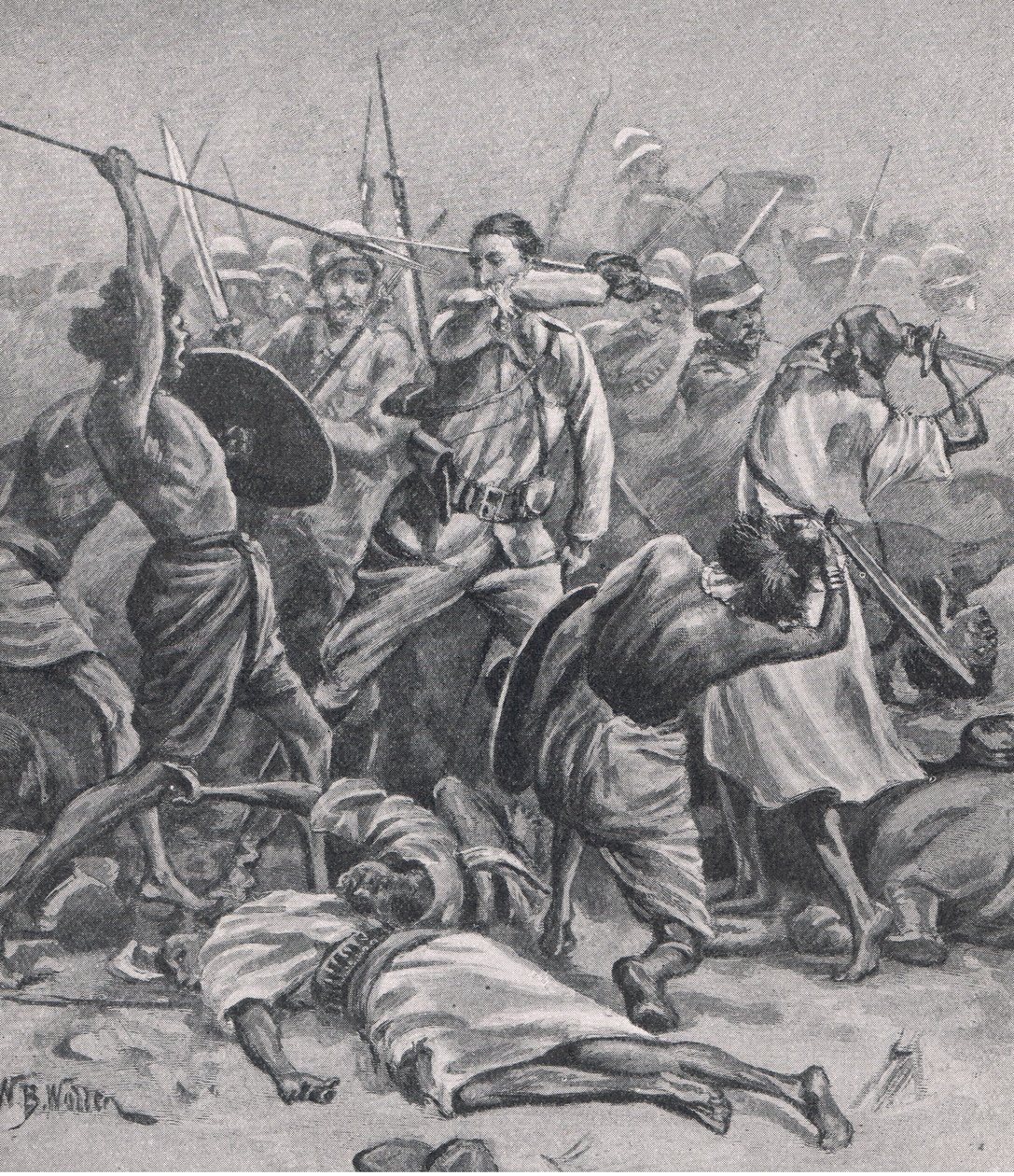 Torget i Abu-Klea, 17 januari 1885, illustration från British Battles on Land and Sea, 1915 av William Barnes Wollen