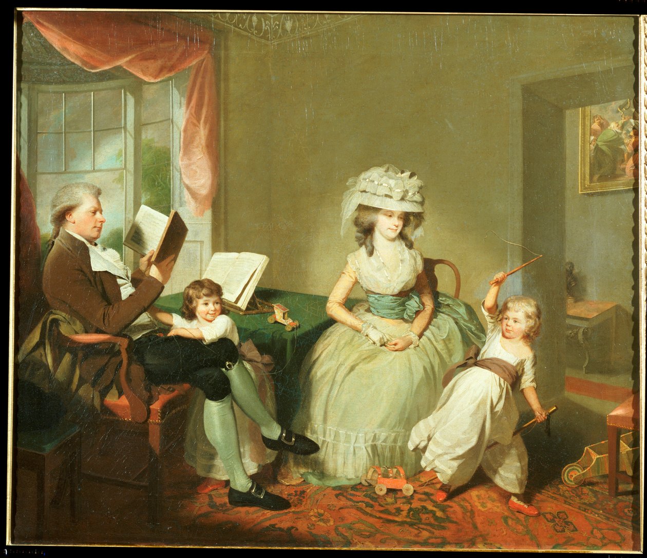Ett gruppporträtt av Mr och Mrs Hayward med deras barn, Mathilda och George, ca 1789 av William Beechey