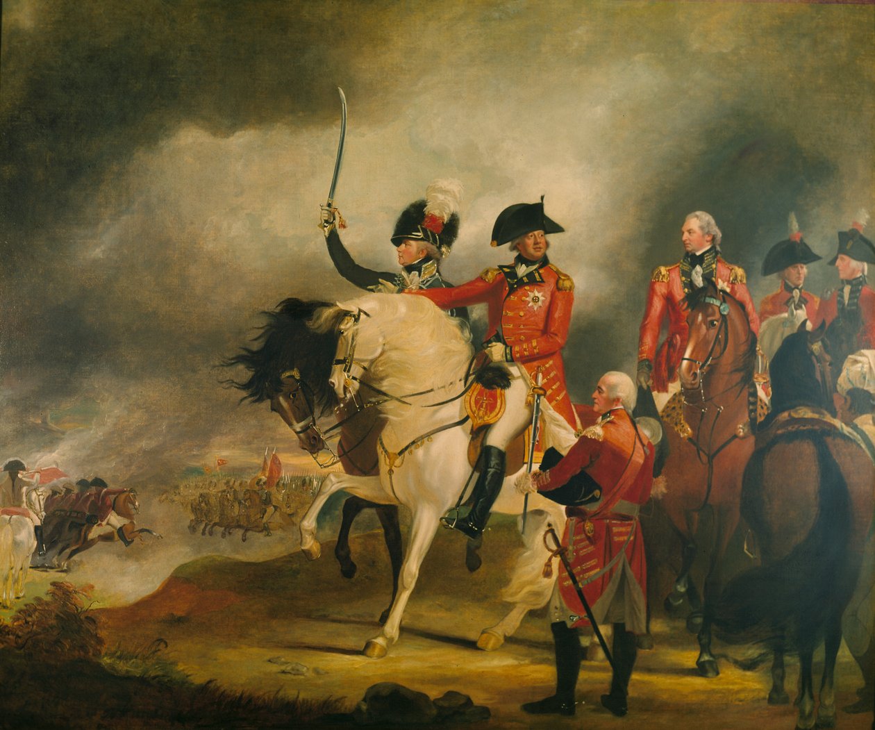 Kung Georg III inspekterar prinsen av Wales lätta dragonregemente, åtföljd av prinsen av Wales, hertigen av York och andra generalofficerare av William Beechey