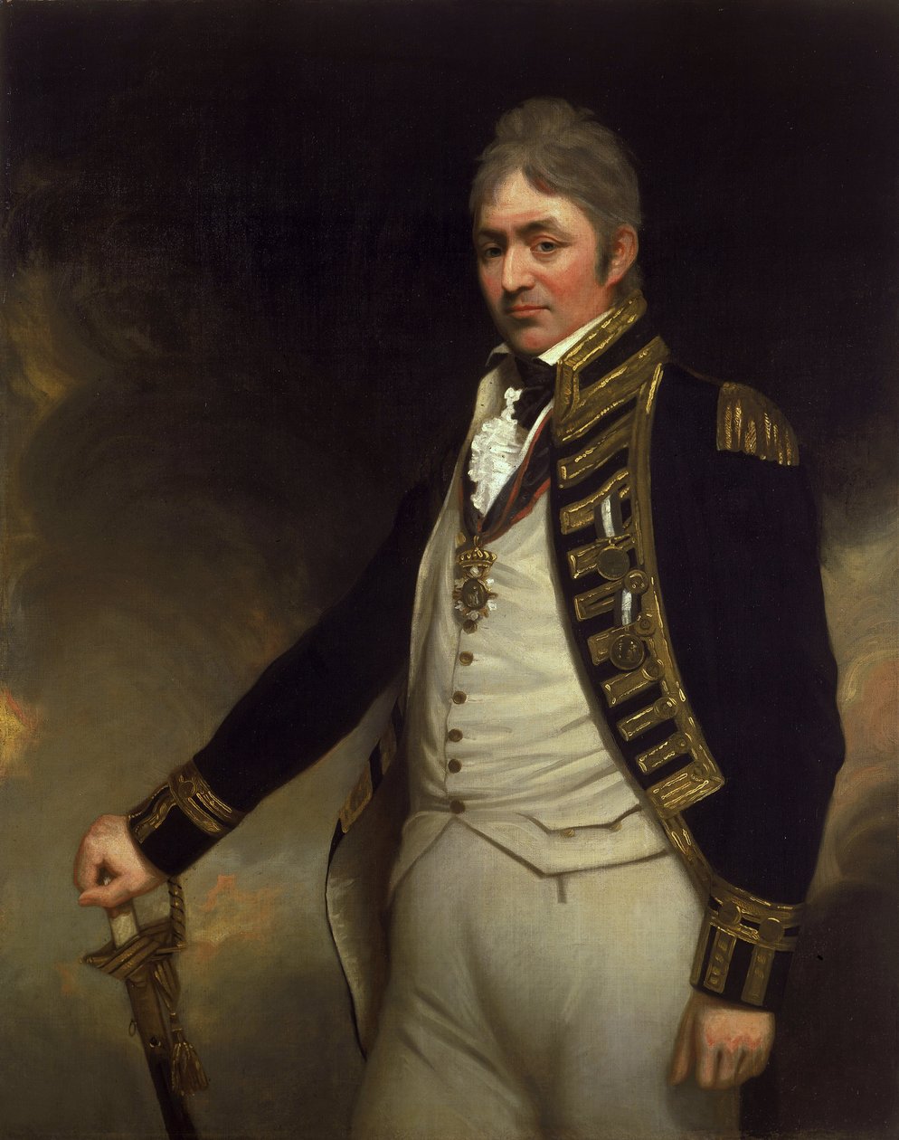 Porträtt av konteramiral Sir Thomas Troubridge (ca 1758-1807), med Saint Vincent- och Nile-medaljerna (från slaget vid Aboukir, Egypten) av William Beechey
