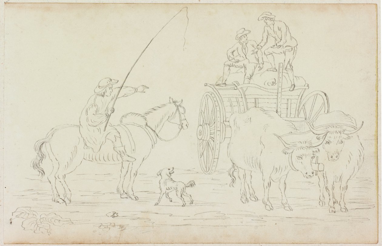 Oxcart Blocking the Way (penna på papper (på papper med M754)) av William Beilby